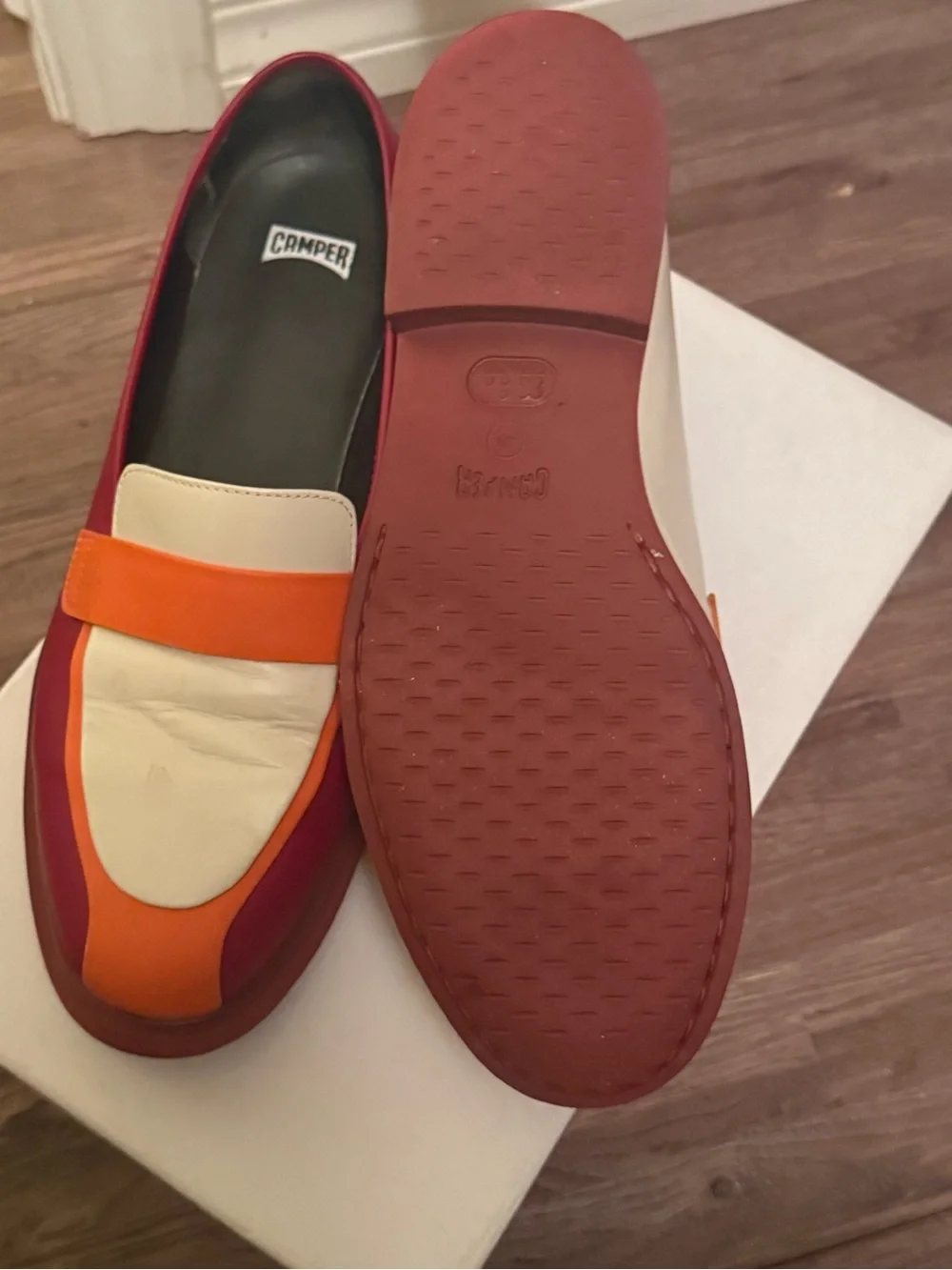 Camper Women's Colorblock Leather Loafers in Red, Orange & Cream